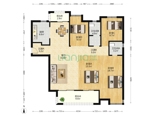 静安府 4室1厅2卫 153平方