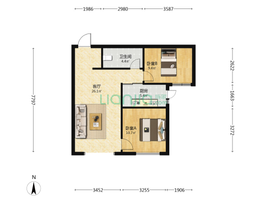 玉泉山居 2室1厅1卫 79平方