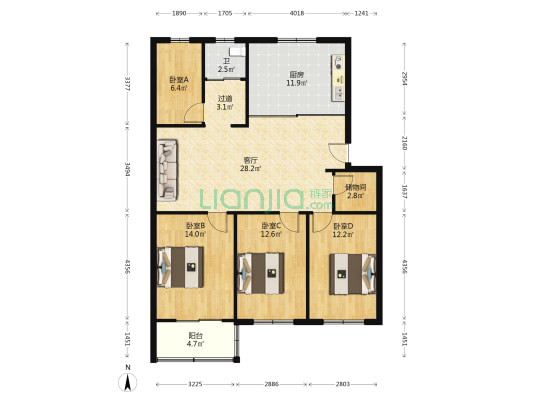 龙腾山庄 4室1厅1卫 118平方