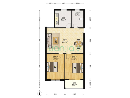 川虹小区 2室1厅1卫 86平方