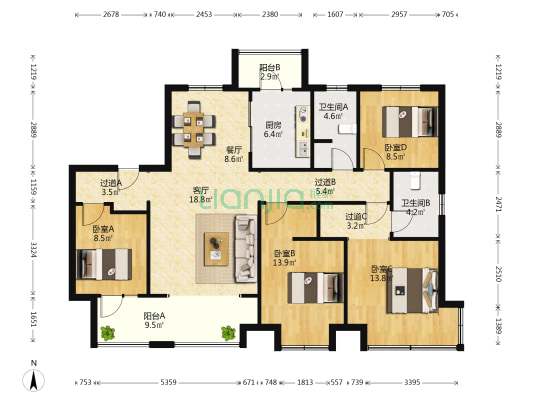 昆仑首府 4室2厅2卫 144平方