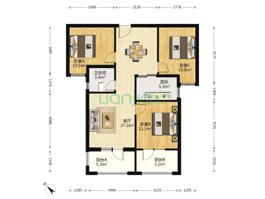 光明上海府邸 3室1厅1卫 93平方