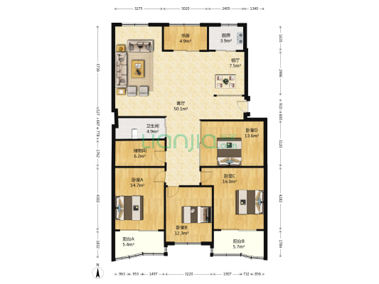 华丰商厦 5室2厅1卫 165平方