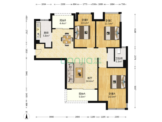 理想城市花园十期 3室1厅1卫 114平方