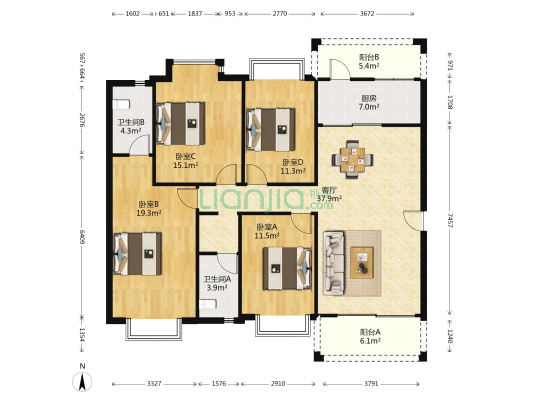 益登华庭 4室1厅2卫 151平方