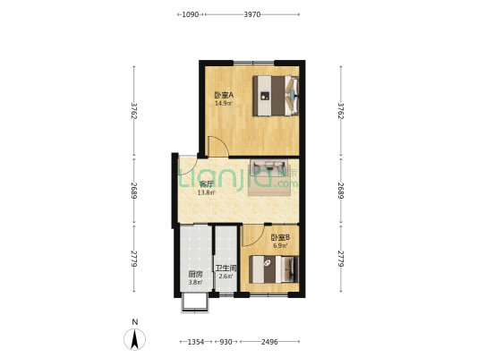 铁塔厂宿舍 2室1厅1卫 55平方
