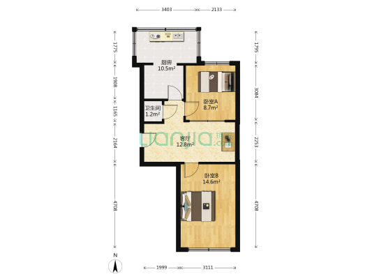 电信宿舍 2室1厅1卫 58平方
