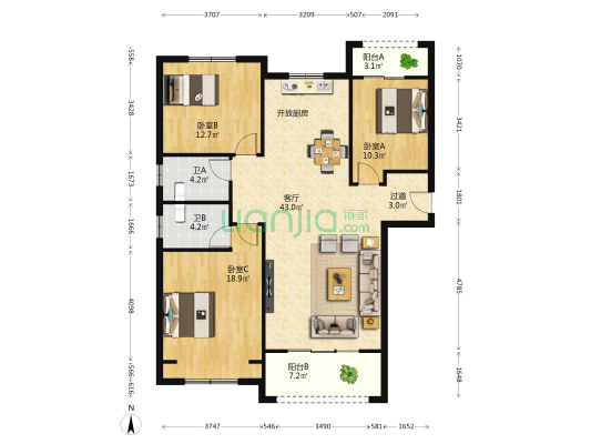 北海之滨北苑 3室1厅2卫 137平方