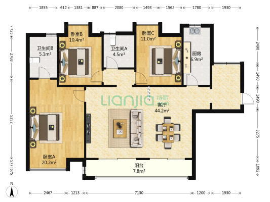 实地玫瑰庄园 3室1厅2卫 134平方