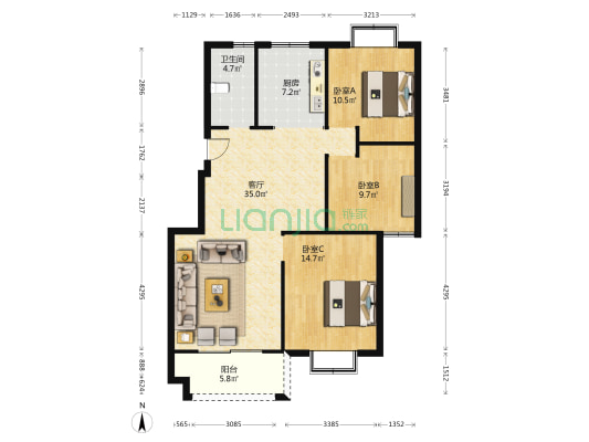 紫雅苑 3室1厅1卫 107平方