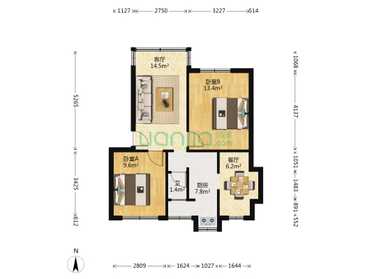 华侨大厦 2室2厅1卫 57平方