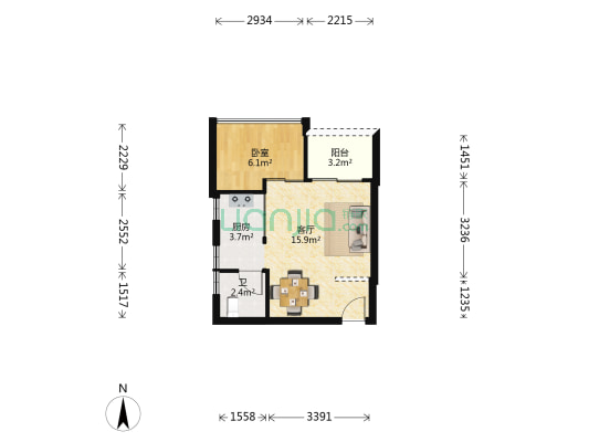 盛天果岭 1室1厅1卫 38平方