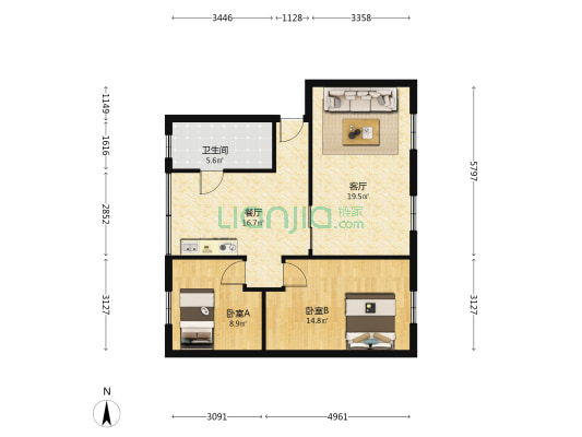 小北街121号 2室2厅1卫 77平方