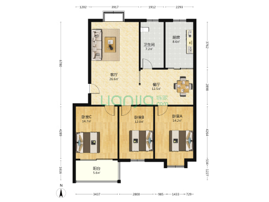 佳豪城市花苑 3室2厅1卫 116平方