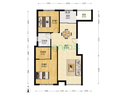 湘府邻伴 2室1厅1卫 96平方