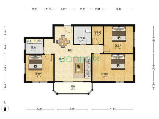 东安大楼(徐汇) 3室1厅1卫 142平方