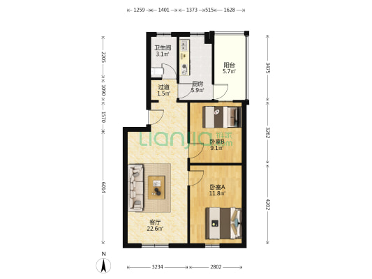 桂圆路9号 2室1厅1卫 73平方