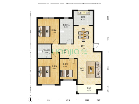 大庆景苑 3室2厅2卫 121平方