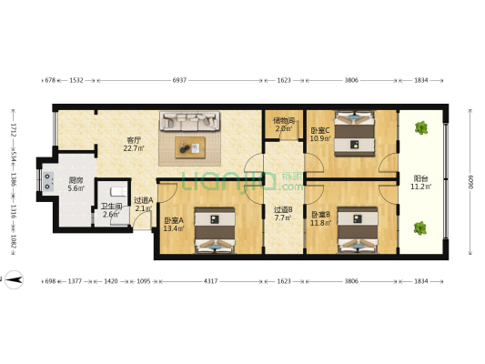展览馆家属院 3室1厅1卫 97平方