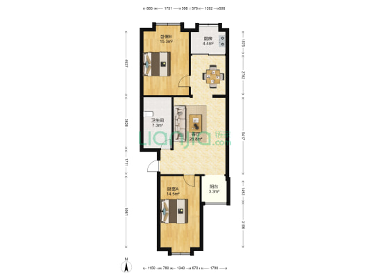 新城家园 2室1厅1卫 90平方