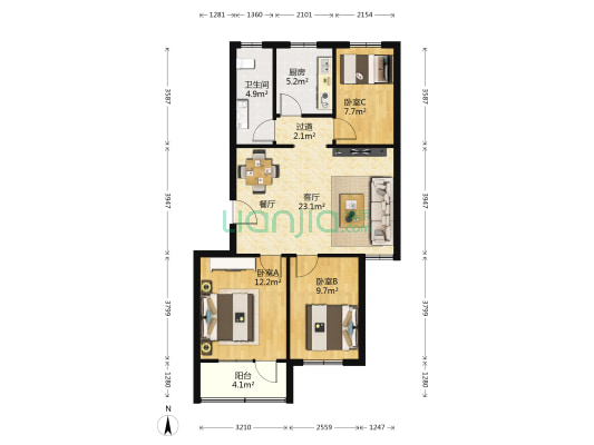 南家小区 3室1厅1卫 88平方