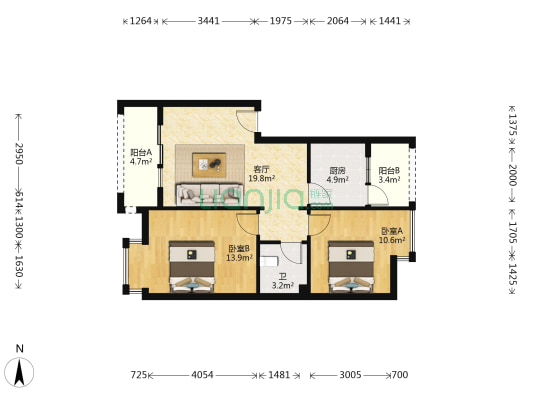 兴堰丽景C区 2室1厅1卫 72平方