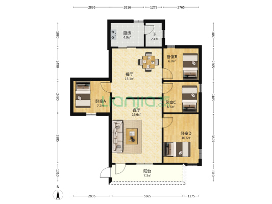 下埔一路6号 4室2厅1卫 87平方