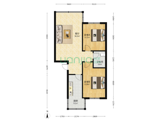 玉溪路三号院 2室1厅1卫 86平方