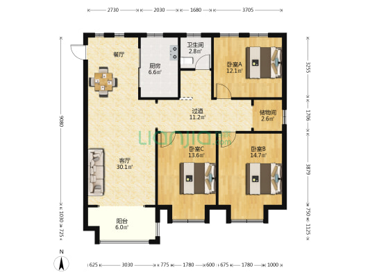 边城悦都荟 3室1厅1卫 126平方