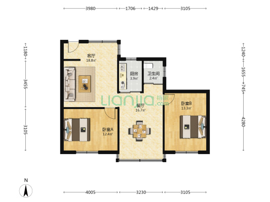 培英楼 2室2厅1卫 78平方