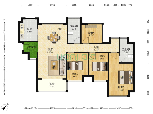 星河传奇 4室1厅2卫 118平方
