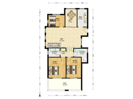 镜悦府 3室2厅2卫 121平方
