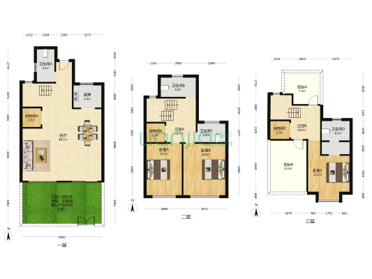 恒福禹都 3室1厅4卫 165平方