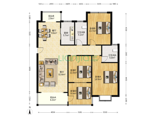饶城世家 4室2厅2卫 133平方