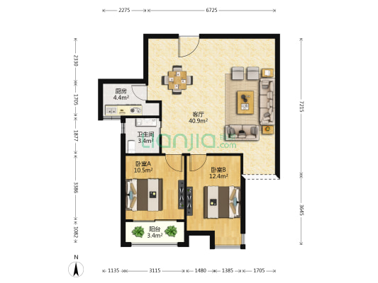 汇仁阳光花园南区 2室1厅1卫 76平方