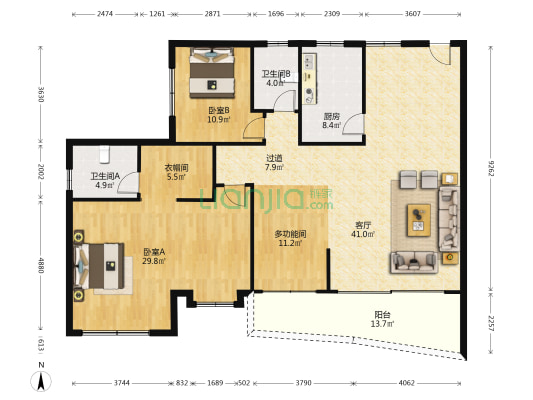 经富楼 3室1厅2卫 169平方