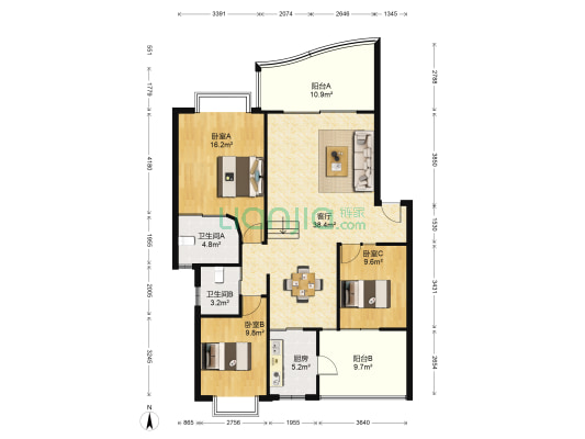 月明风清 3室1厅2卫 146平方
