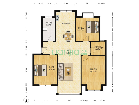 元丰小区 2室1厅1卫 129平方