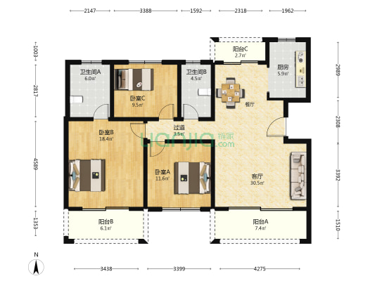 御景华庭 3室1厅2卫 133平方