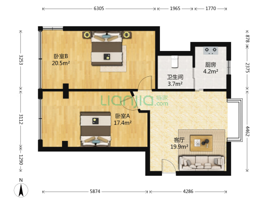 云林街4号 2室1厅1卫 76平方