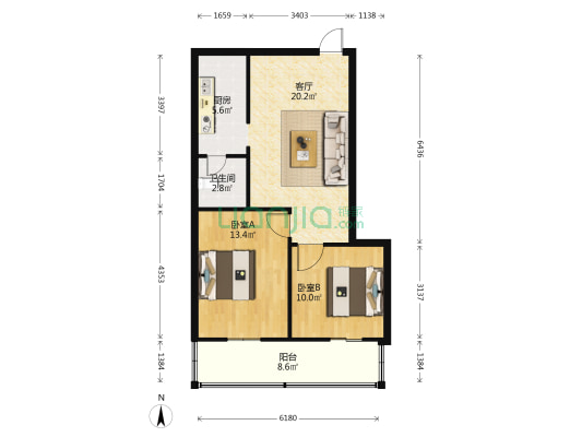 南宁市中医院宿舍 2室1厅1卫 71平方