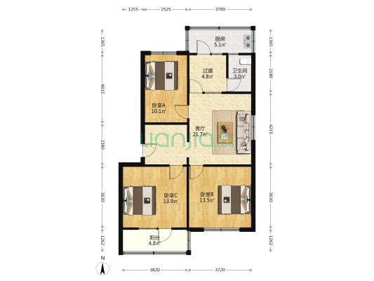 林业公寓 3室1厅1卫 99平方