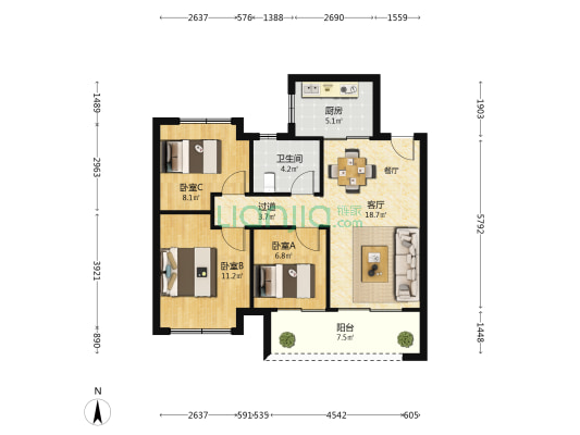 大华公园城市 3室1厅1卫 89平方