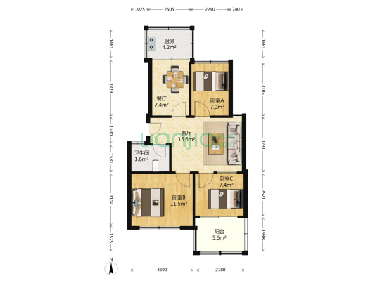 卫生局家属楼 3室2厅1卫 73平方
