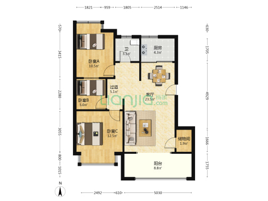 御唐府 3室1厅1卫 85平方