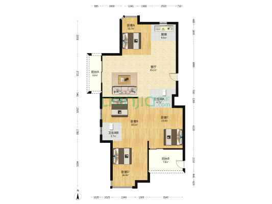 文华锦园 4室1厅2卫 157平方