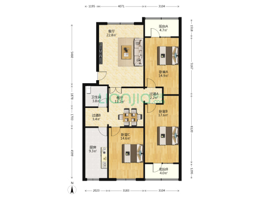石纺路18号 3室2厅1卫 127平方