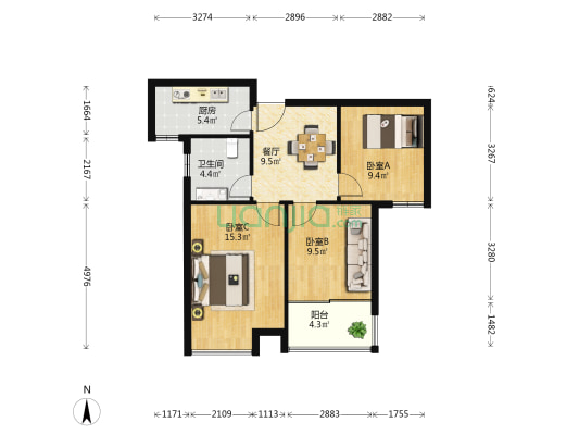 商苑公馆 3室1厅1卫 79平方