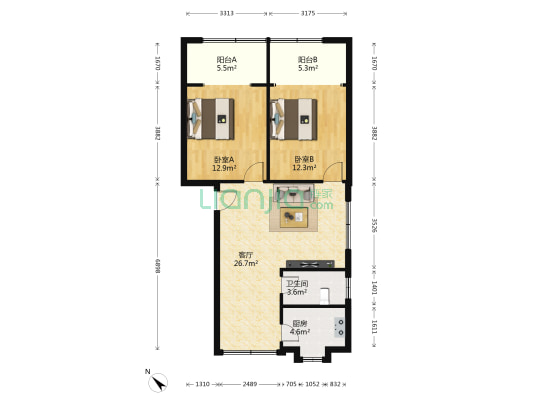 抚琴西路199号 2室1厅1卫 86平方