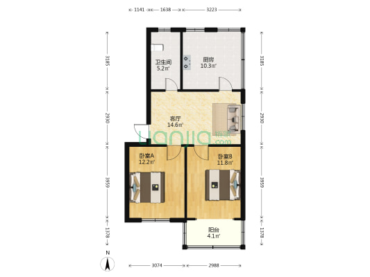 秦淮大院 2室1厅1卫 66平方